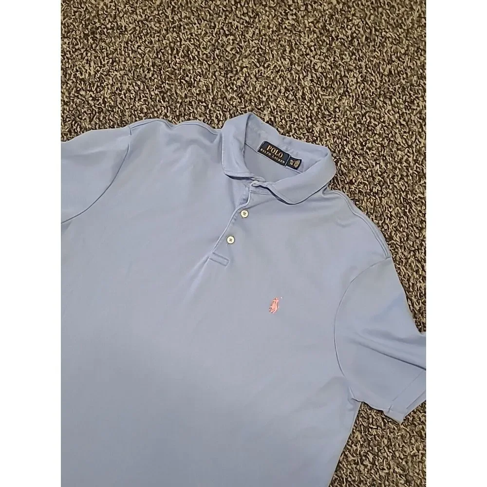 Ralph Lauren Polo Shirt Mens‎ XL Blue Solid Soft Cotton Short Sleeve